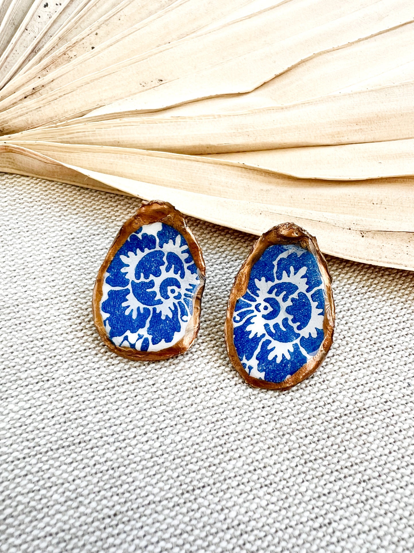 Blue and White Baroque Oyster Stud Earrings