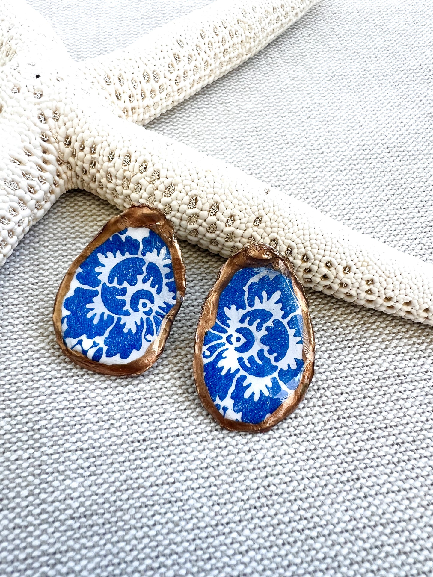 Blue and White Baroque Oyster Stud Earrings