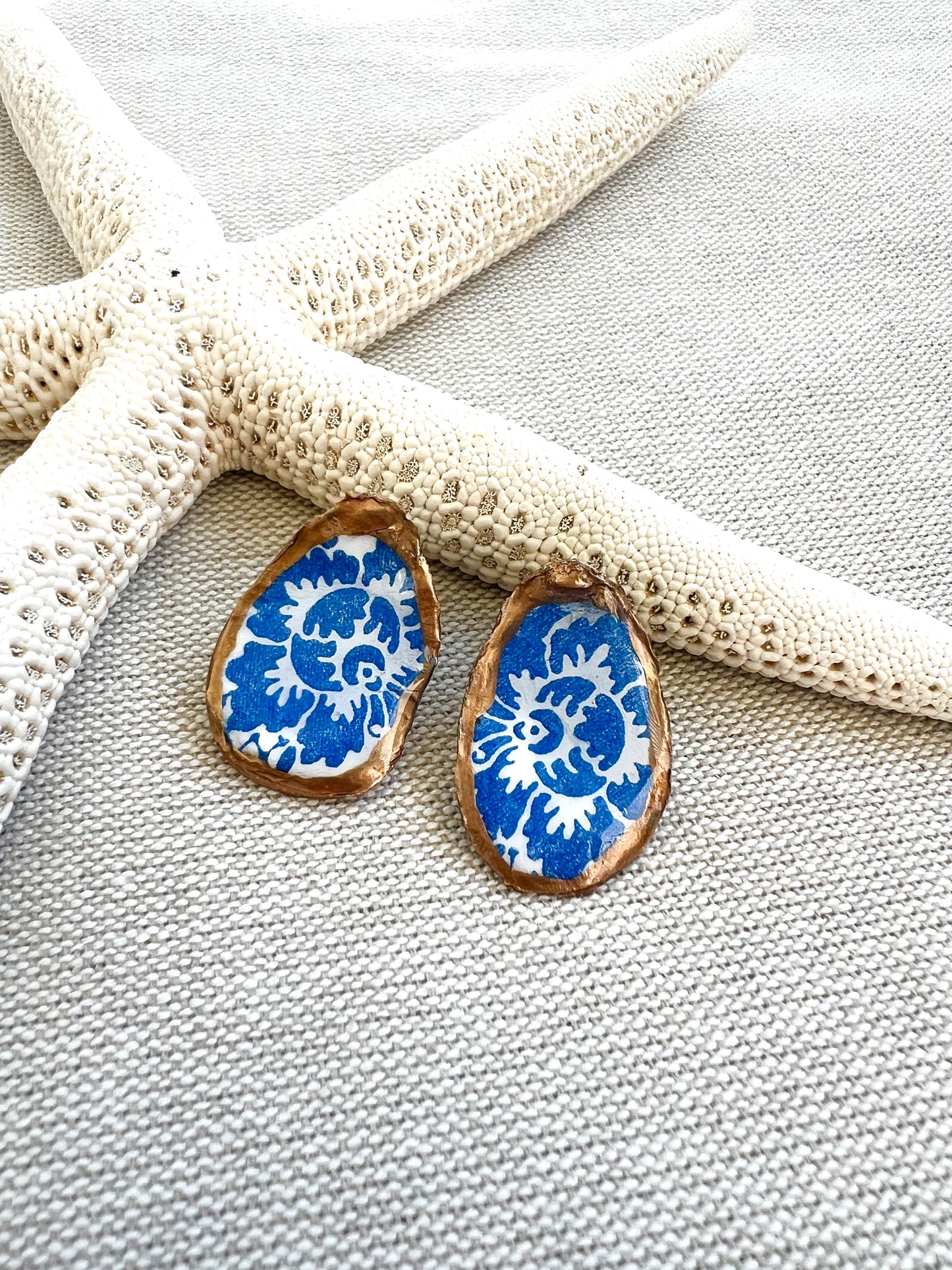 Blue and White Baroque Oyster Stud Earrings