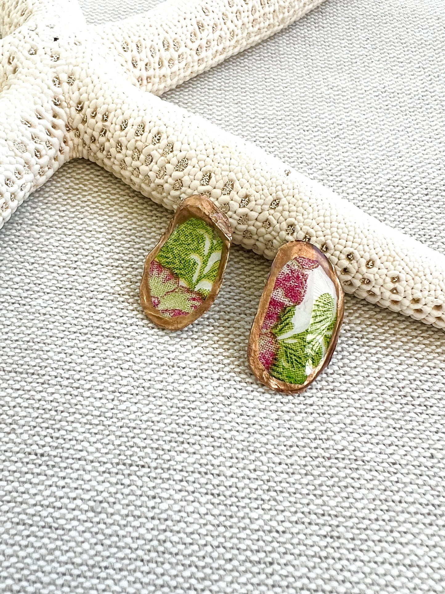 Tropical Floral Oyster Stud Earrings