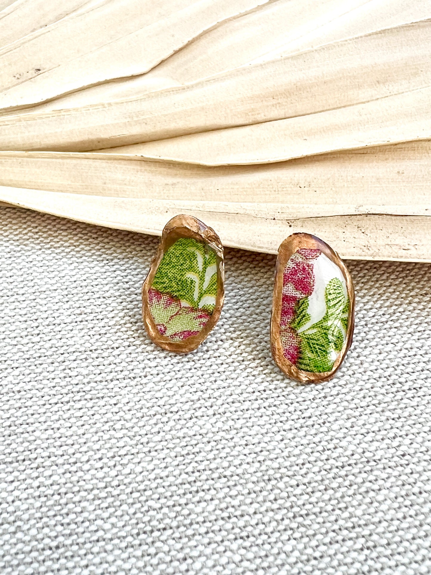 Tropical Floral Oyster Stud Earrings