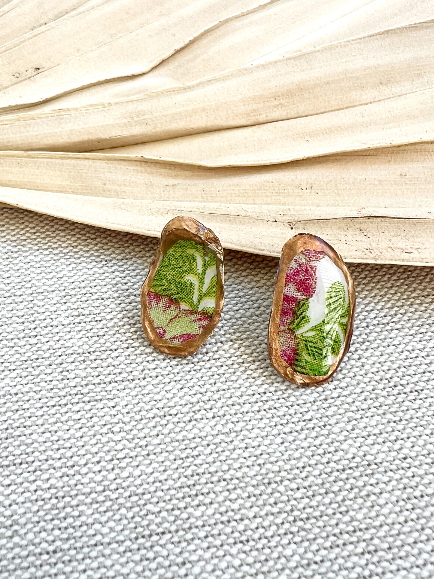 Tropical Floral Oyster Stud Earrings