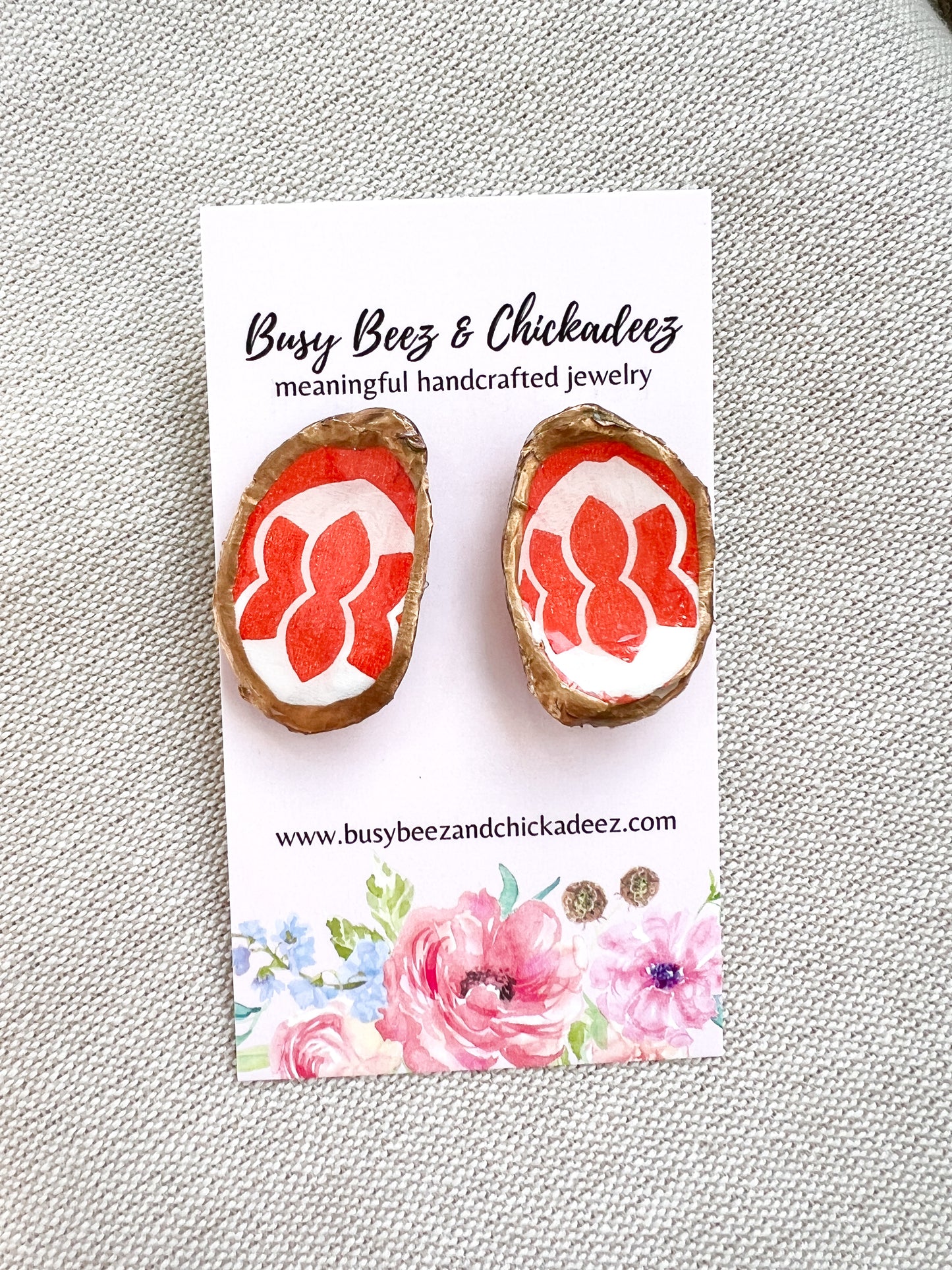 Orange Mod Flower Oyster Stud Earrings