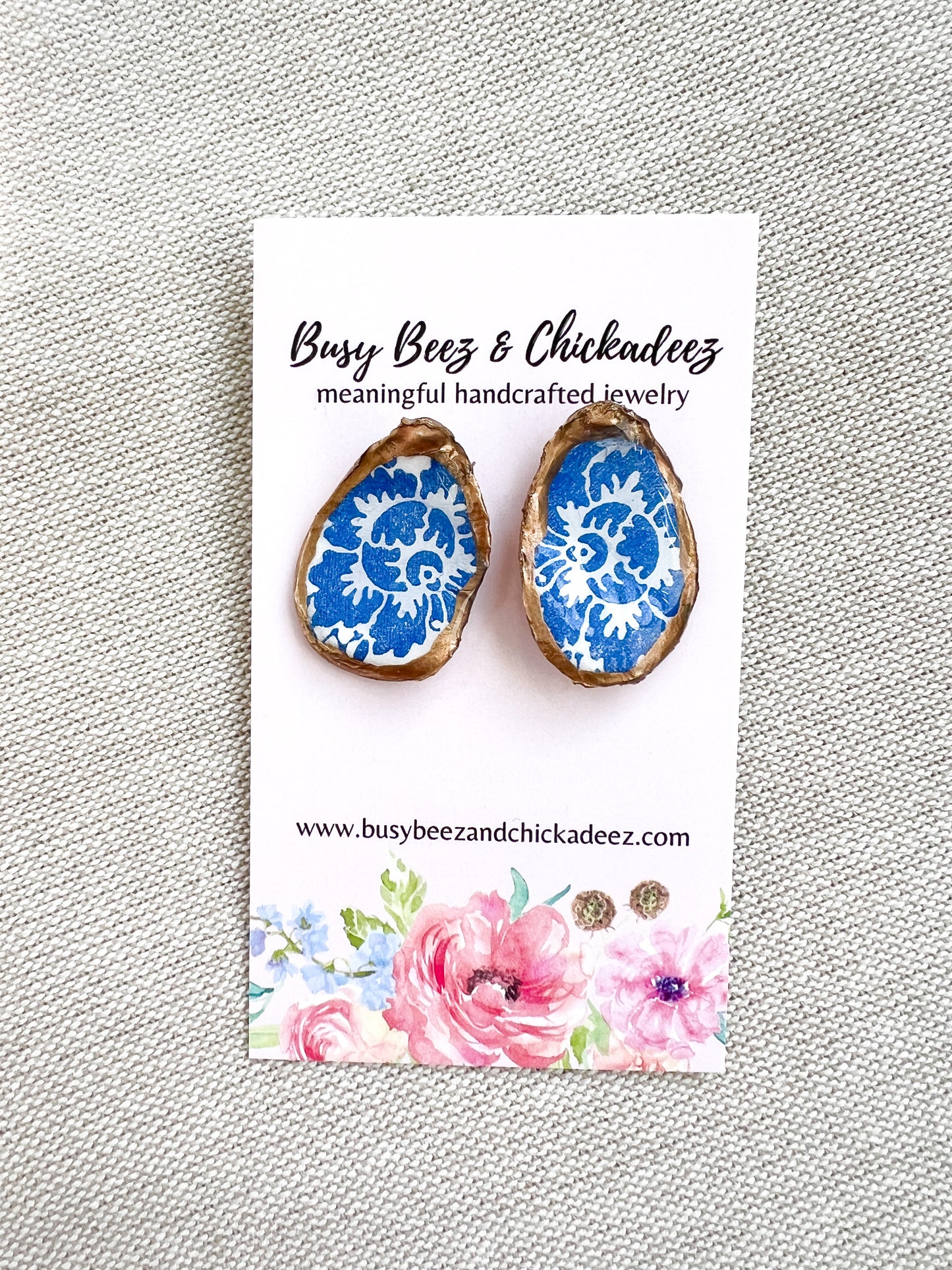 Blue and White Baroque Oyster Stud Earrings