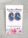 Blue and White Chinoserie Oyster Stud Earrings