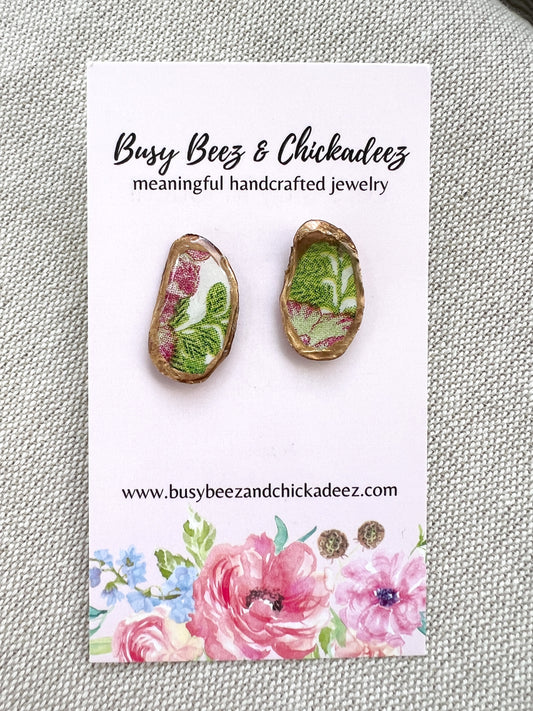 Tropical Floral Oyster Stud Earrings