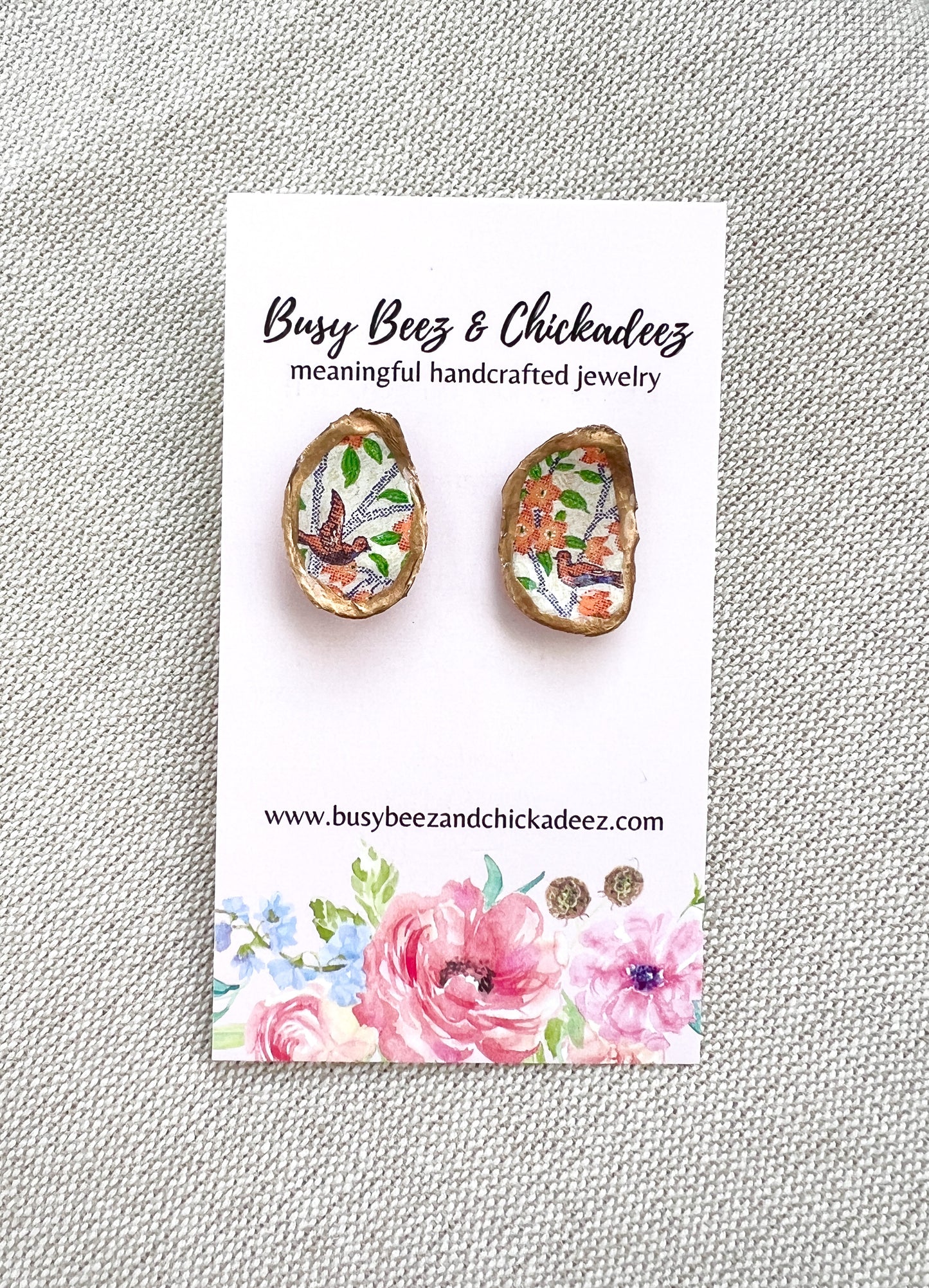 Orange Bird Oyster Stud Earrings