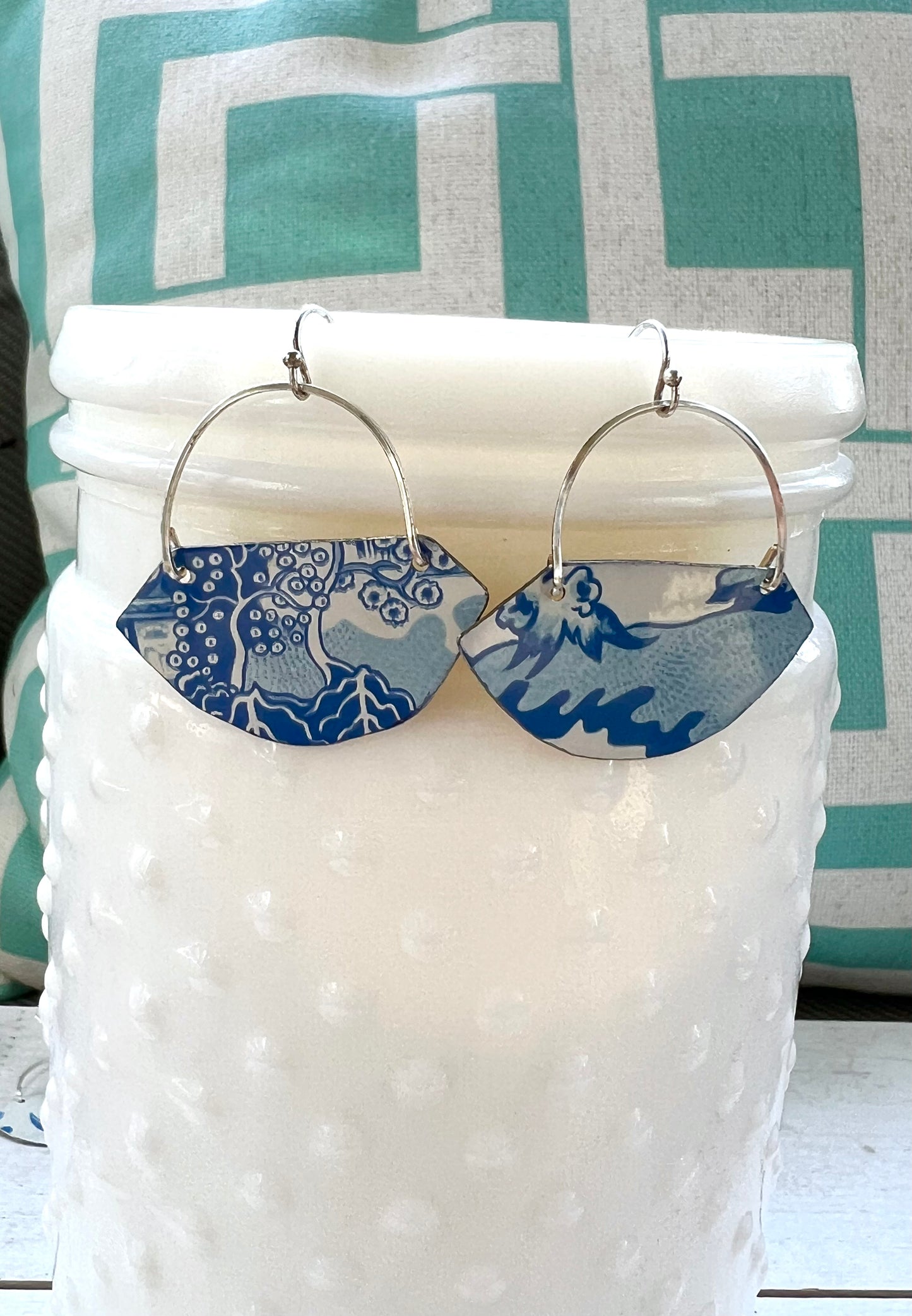 Blue Willow Fan Earrings