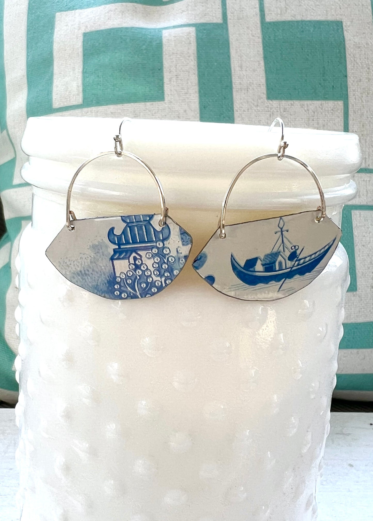 Blue Willow Fan Earrings