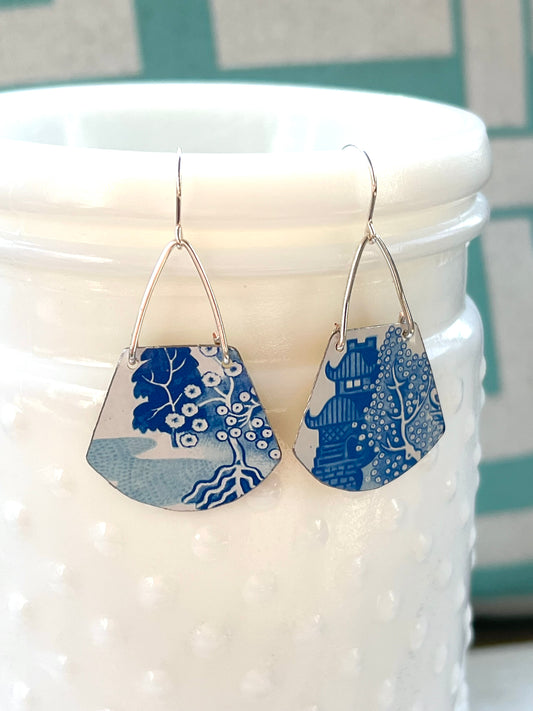 Blue Willow Rounded Trapezoid Earrings