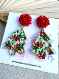 Holly Berry Christmas Tree Earrings