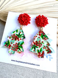 Holly Berry Christmas Tree Earrings