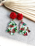 Holly Berry Christmas Tree Earrings