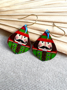 Nutcracker Earrings - Brown Hair Green Suit