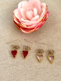 Bow and Pink Heart Dangle Earrings