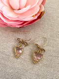 Bow and Pink Heart Dangle Earrings