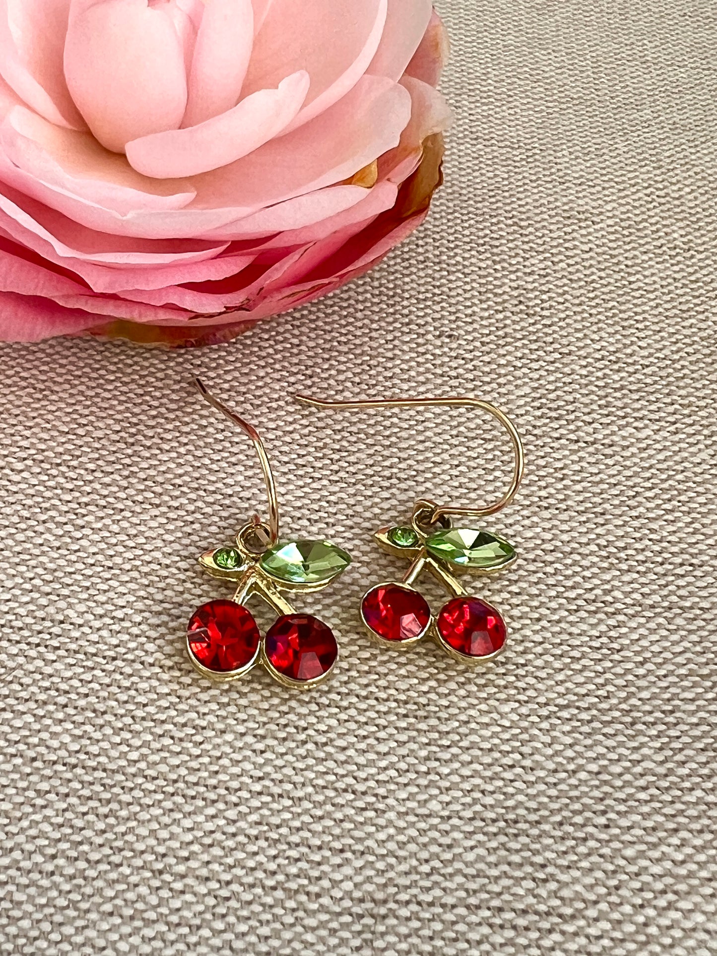 Rhinestone Cherry Drop Earrings