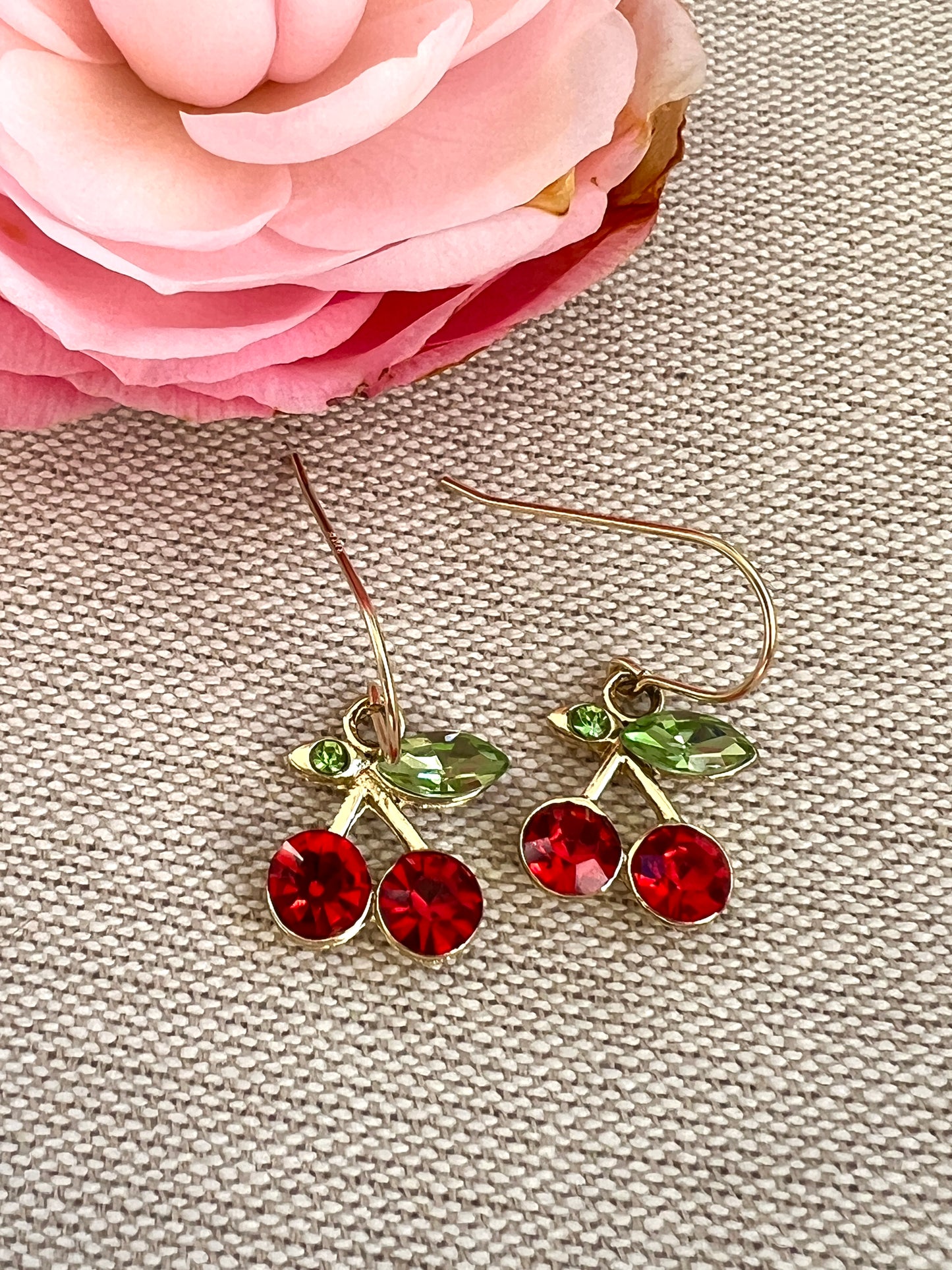 Rhinestone Cherry Drop Earrings