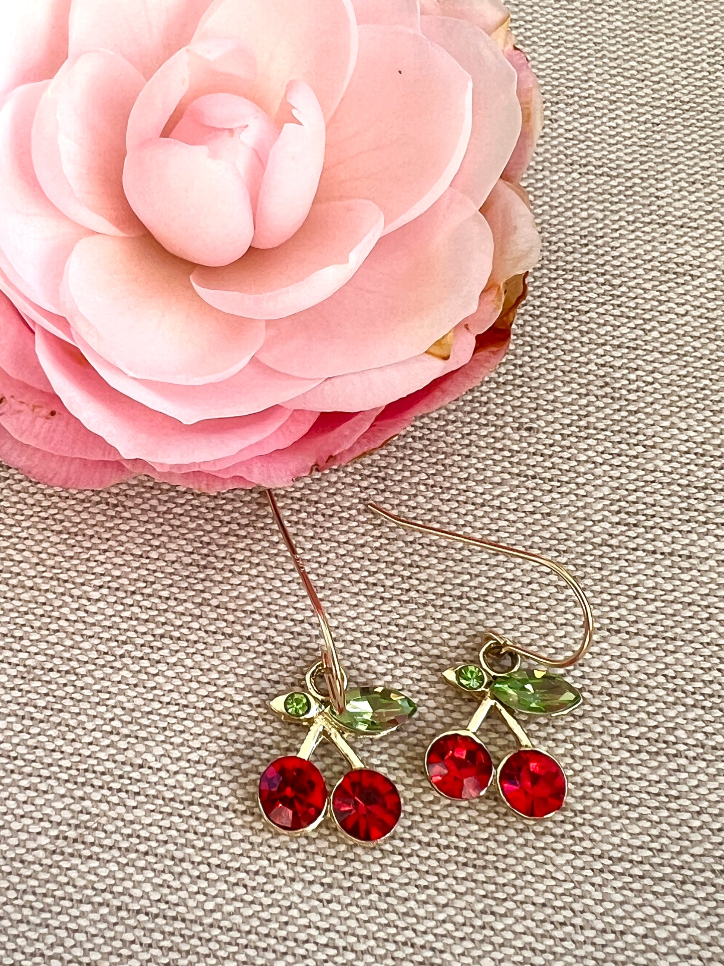 Rhinestone Cherry Drop Earrings