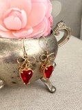 Bow and Red Heart Dangle Earrings