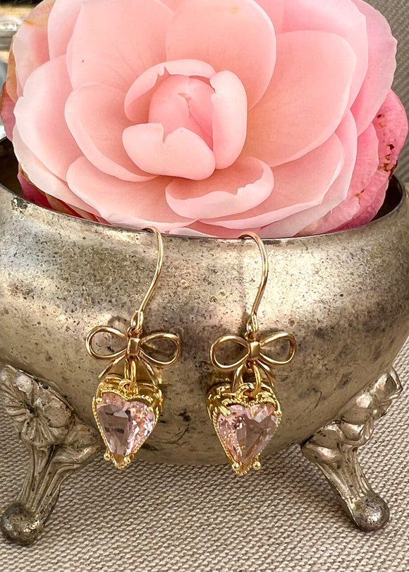 Bow and Pink Heart Dangle Earrings