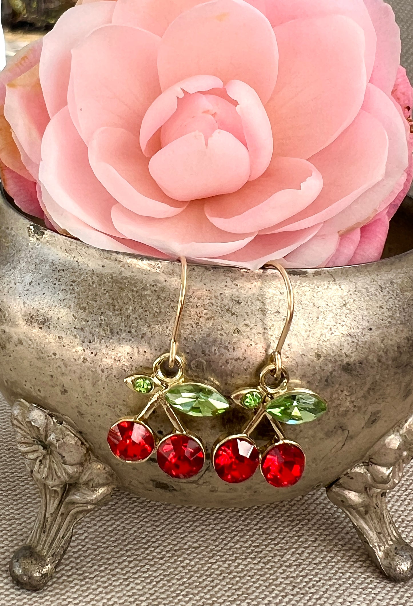 Rhinestone Cherry Drop Earrings