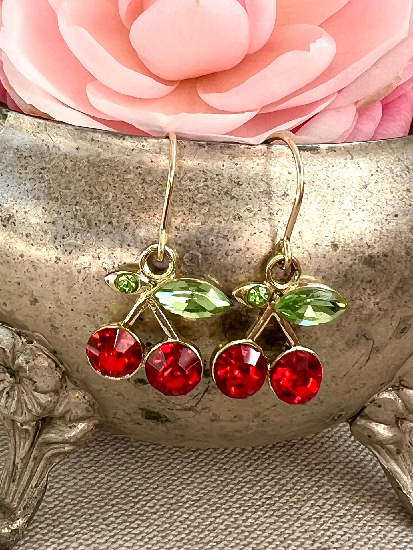 Rhinestone Cherry Drop Earrings