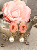 Red Rose and Pink Vintage Glass Pearl Earrings