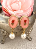 Red Rose and Pink Vintage Glass Pearl Earrings