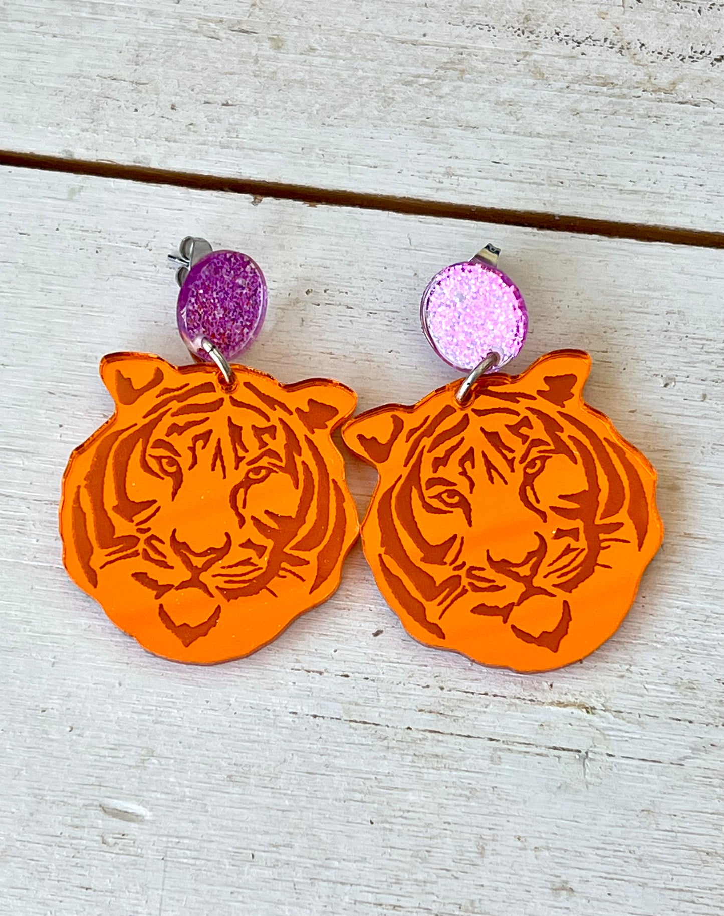 Tiger Mirrored Acrylic Earrings