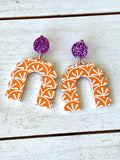 Tiger Orange and Purple Arched Acrylic Earrings