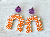 Tiger Orange and Purple Arched Acrylic Earrings