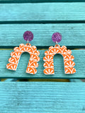 Tiger Orange and Purple Arched Acrylic Earrings