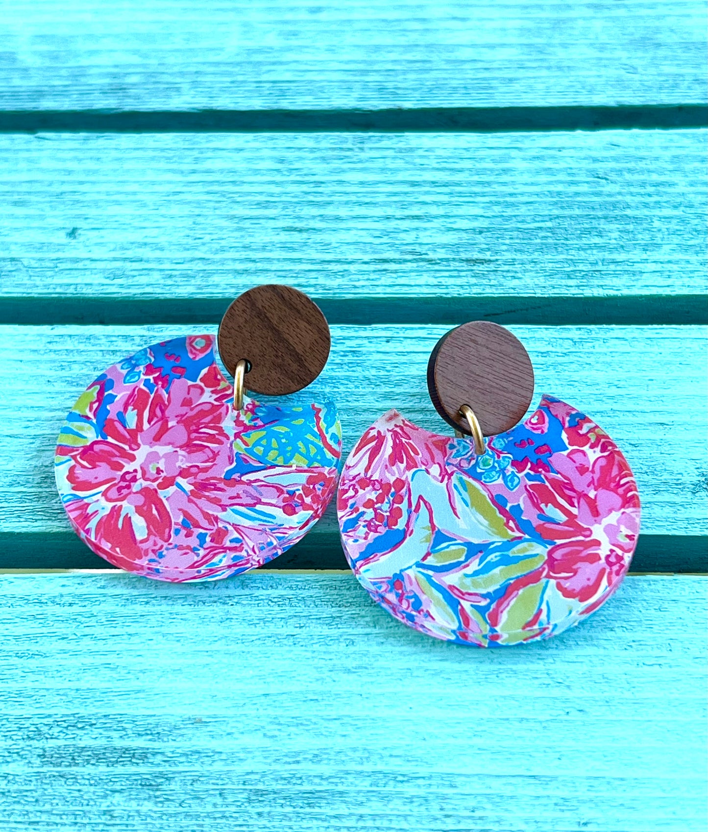 Pink and Blue Wood and Acrylic Earrings - Lilly Inspired