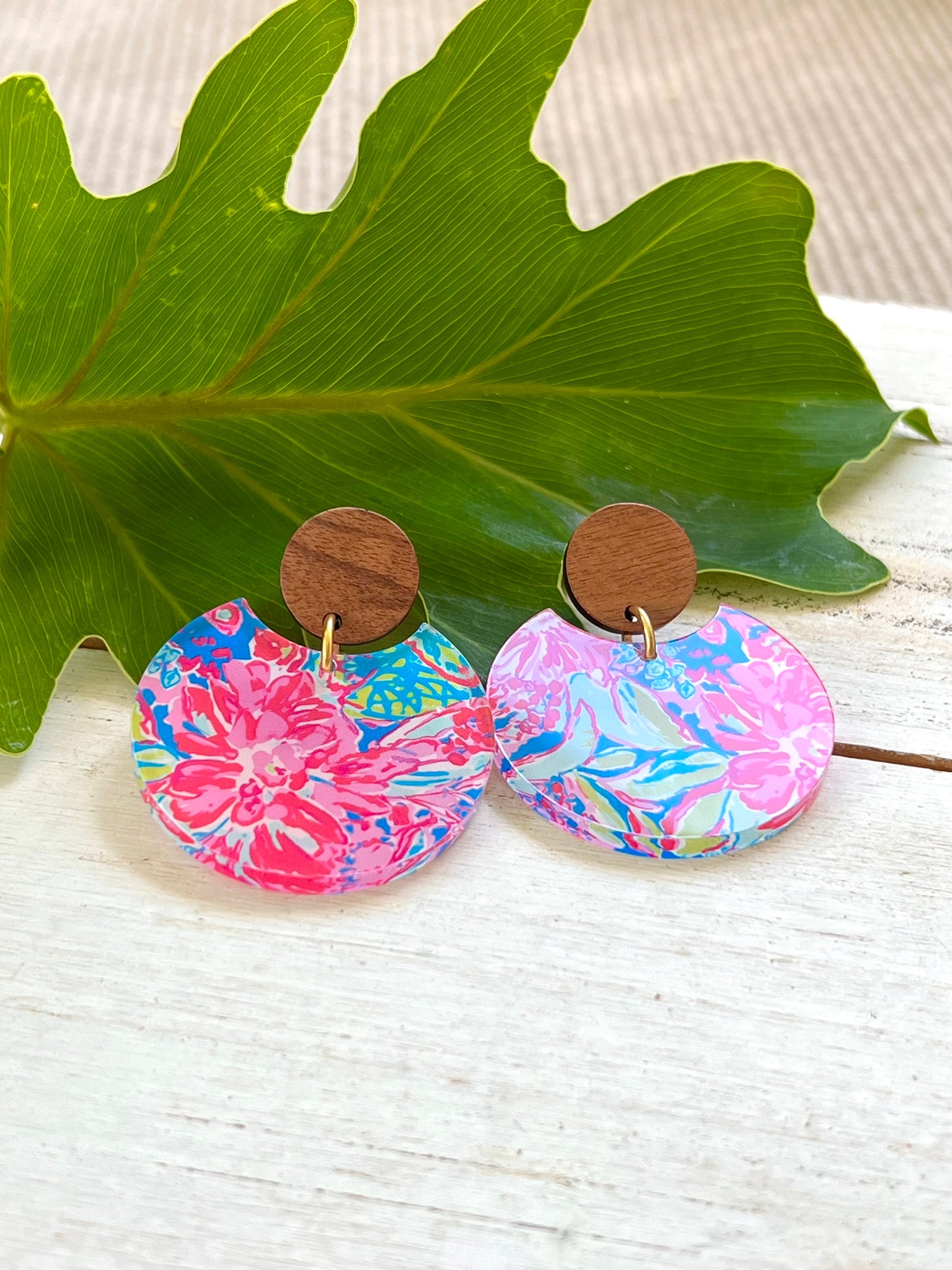 Pink and Blue Wood and Acrylic Earrings - Lilly Inspired