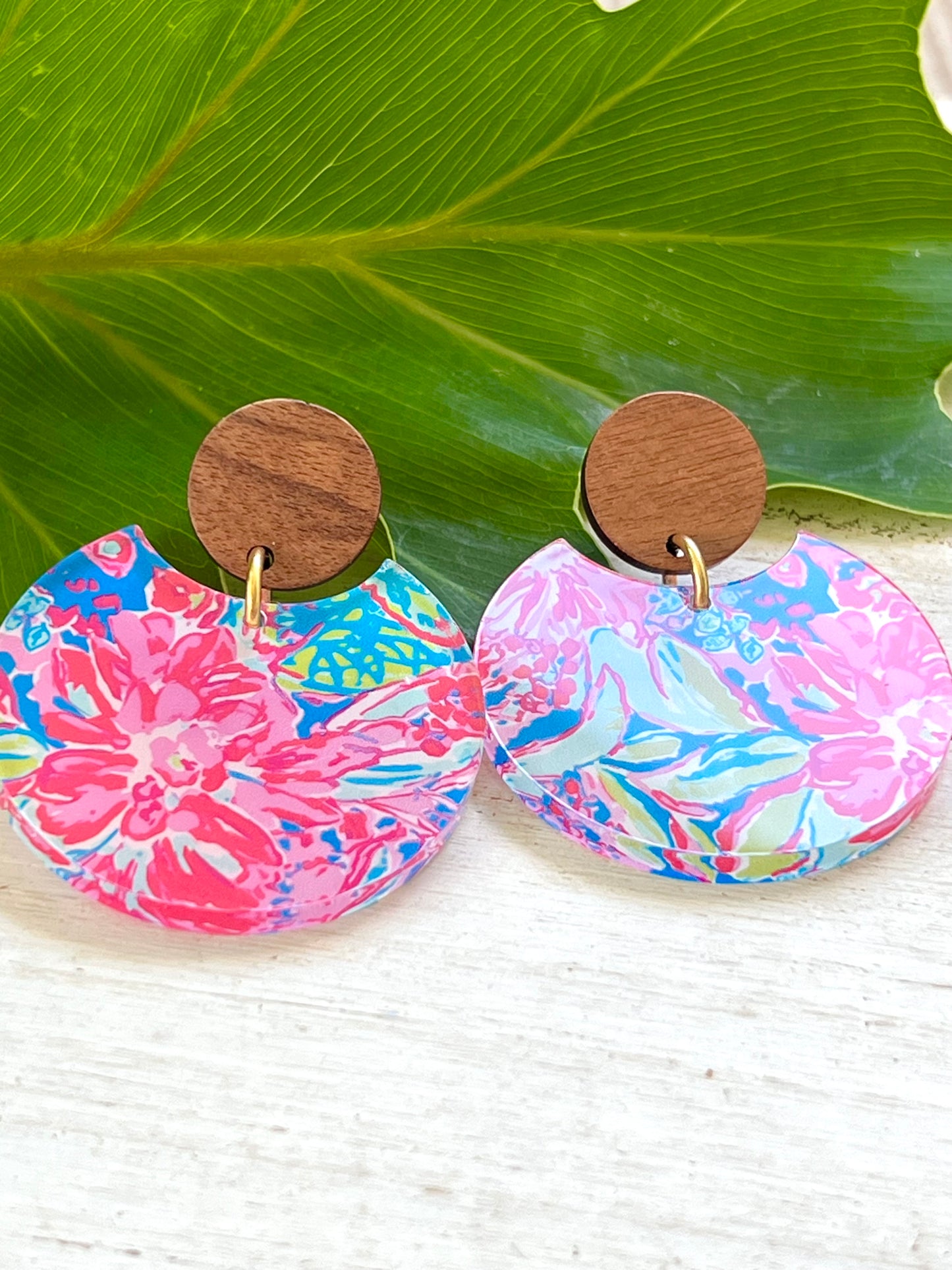 Pink and Blue Wood and Acrylic Earrings - Lilly Inspired