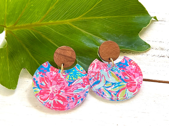 Pink and Blue Wood and Acrylic Earrings - Lilly Inspired