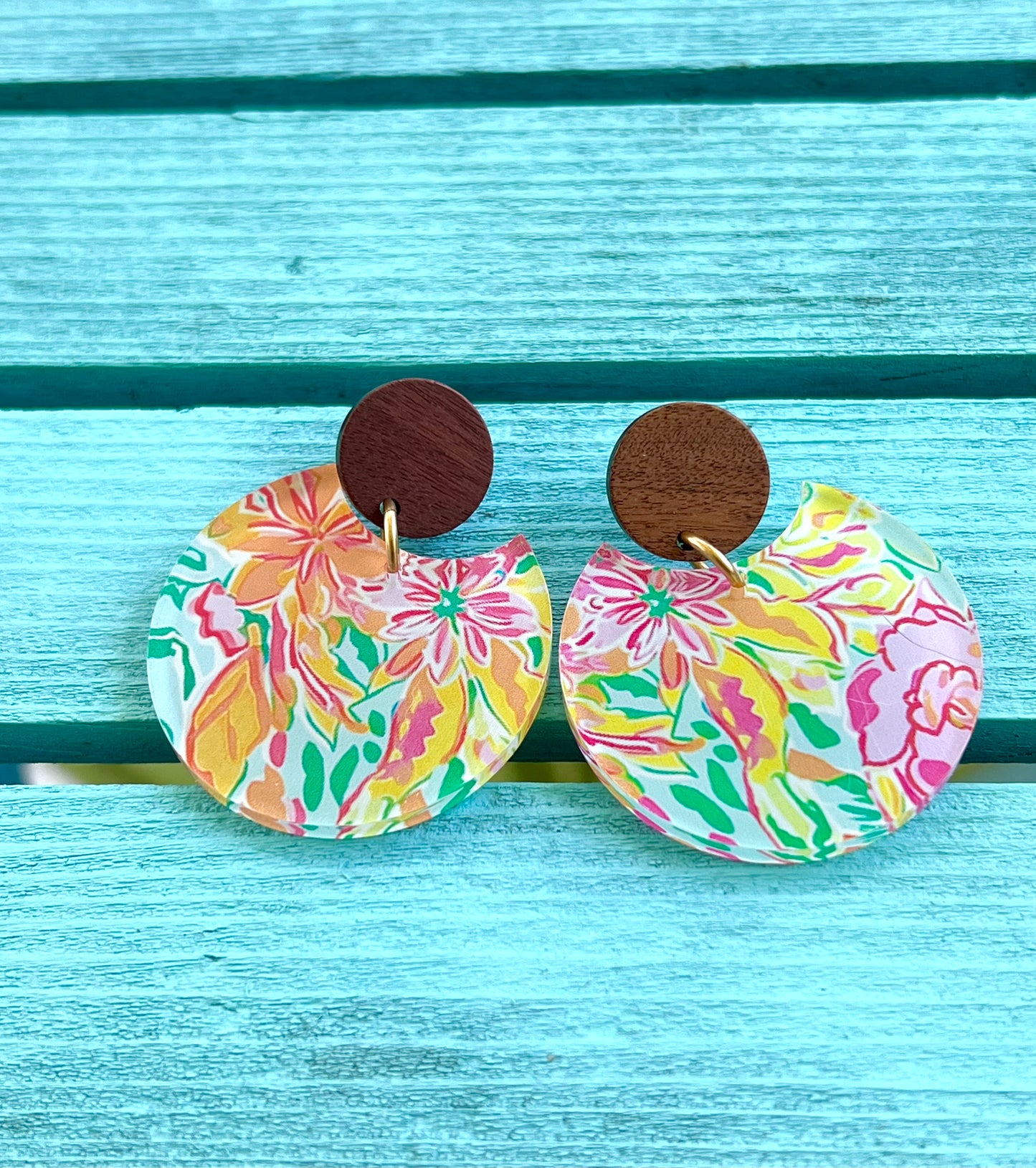 Tropical Splash Wood and Acrylic Earrings