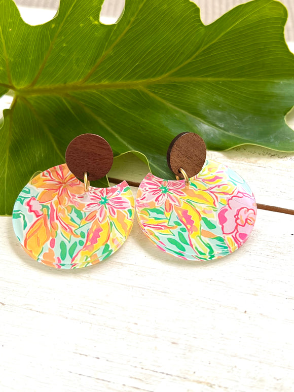 Tropical Splash Wood and Acrylic Earrings