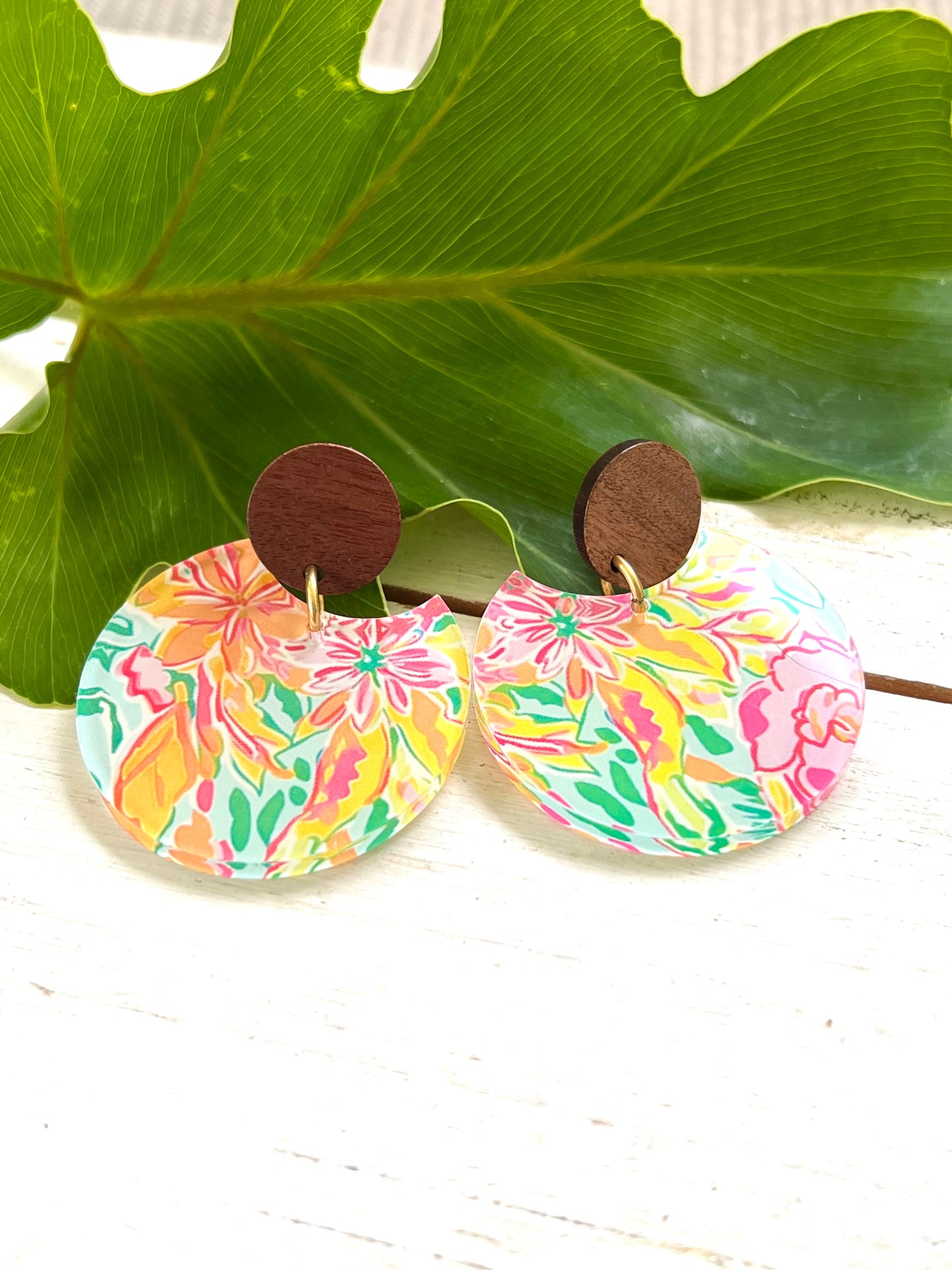 Tropical Splash Wood and Acrylic Earrings