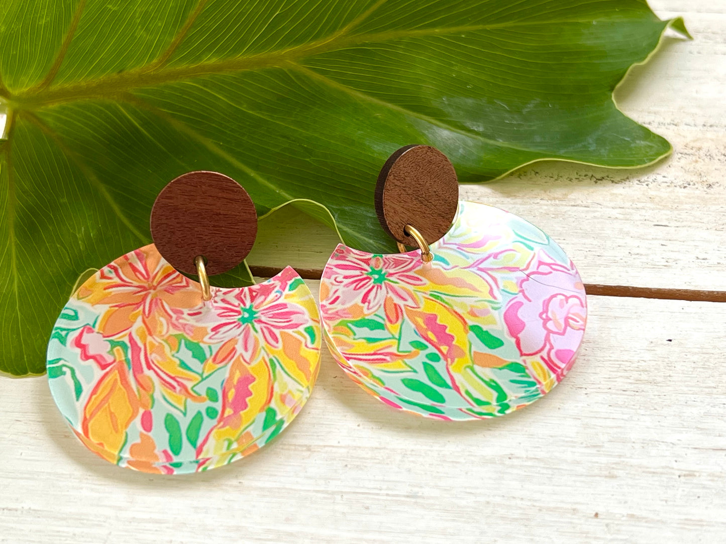 Tropical Splash Wood and Acrylic Earrings