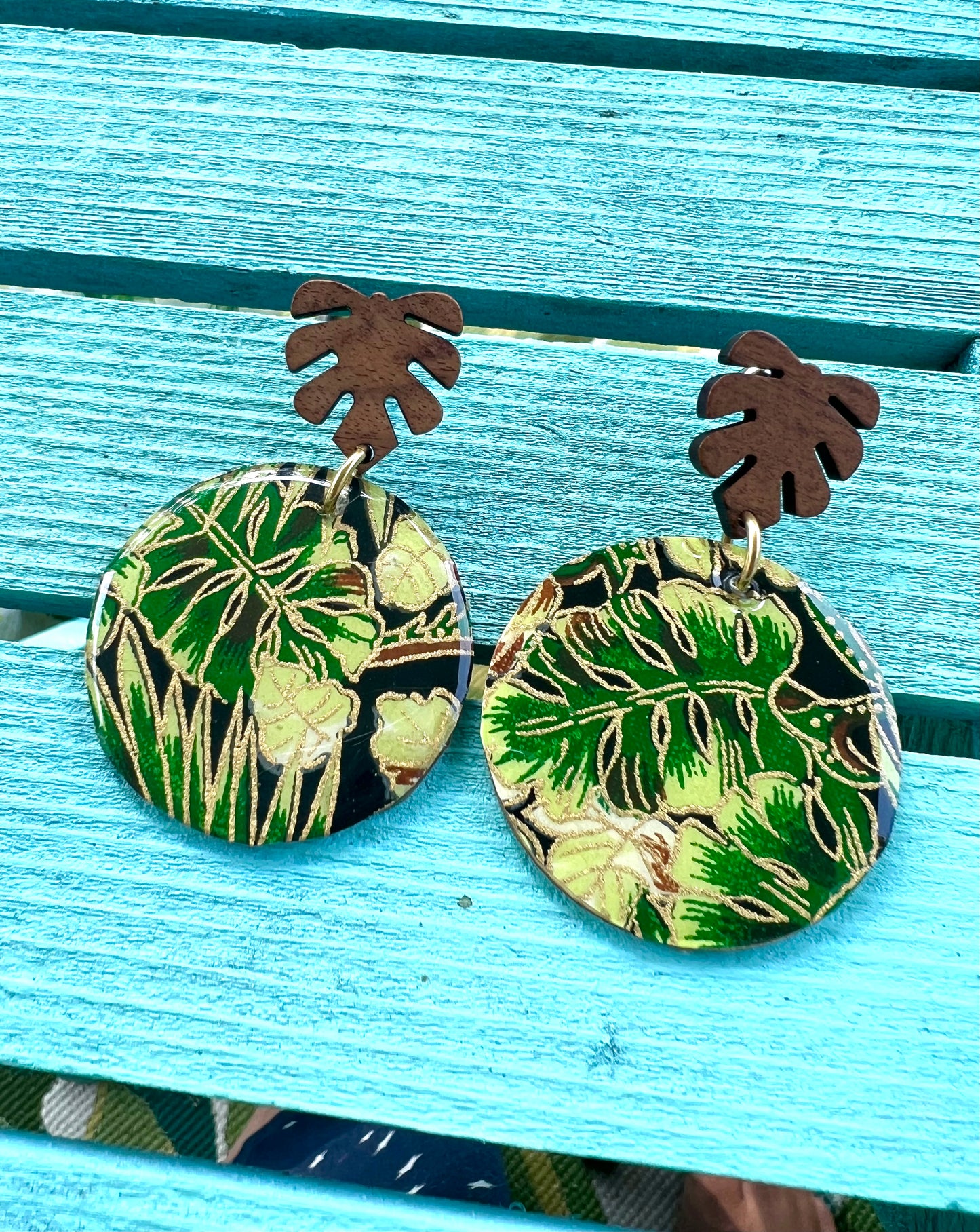 Black Palm Chiyogami Earrings