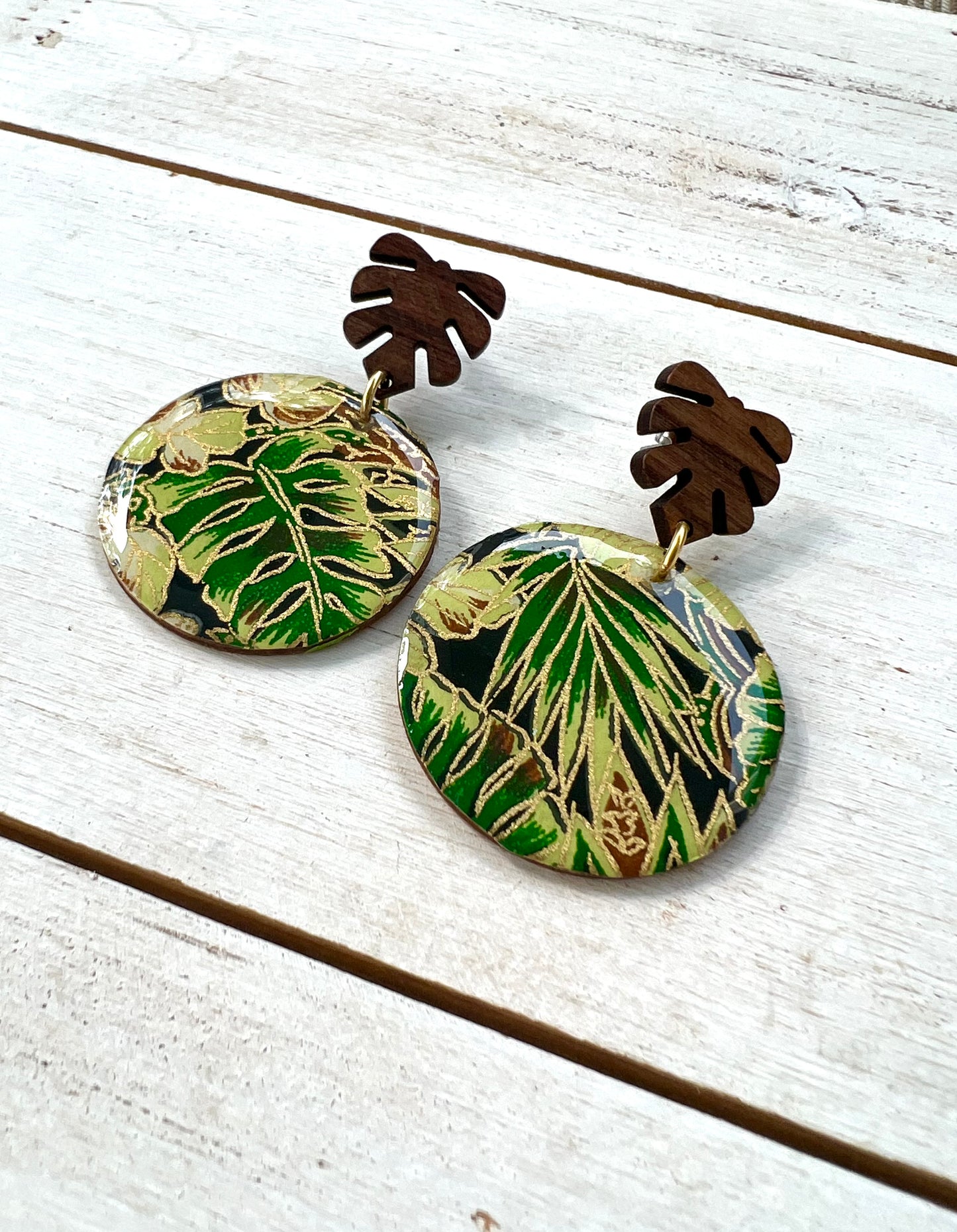 Black Palm Chiyogami Earrings