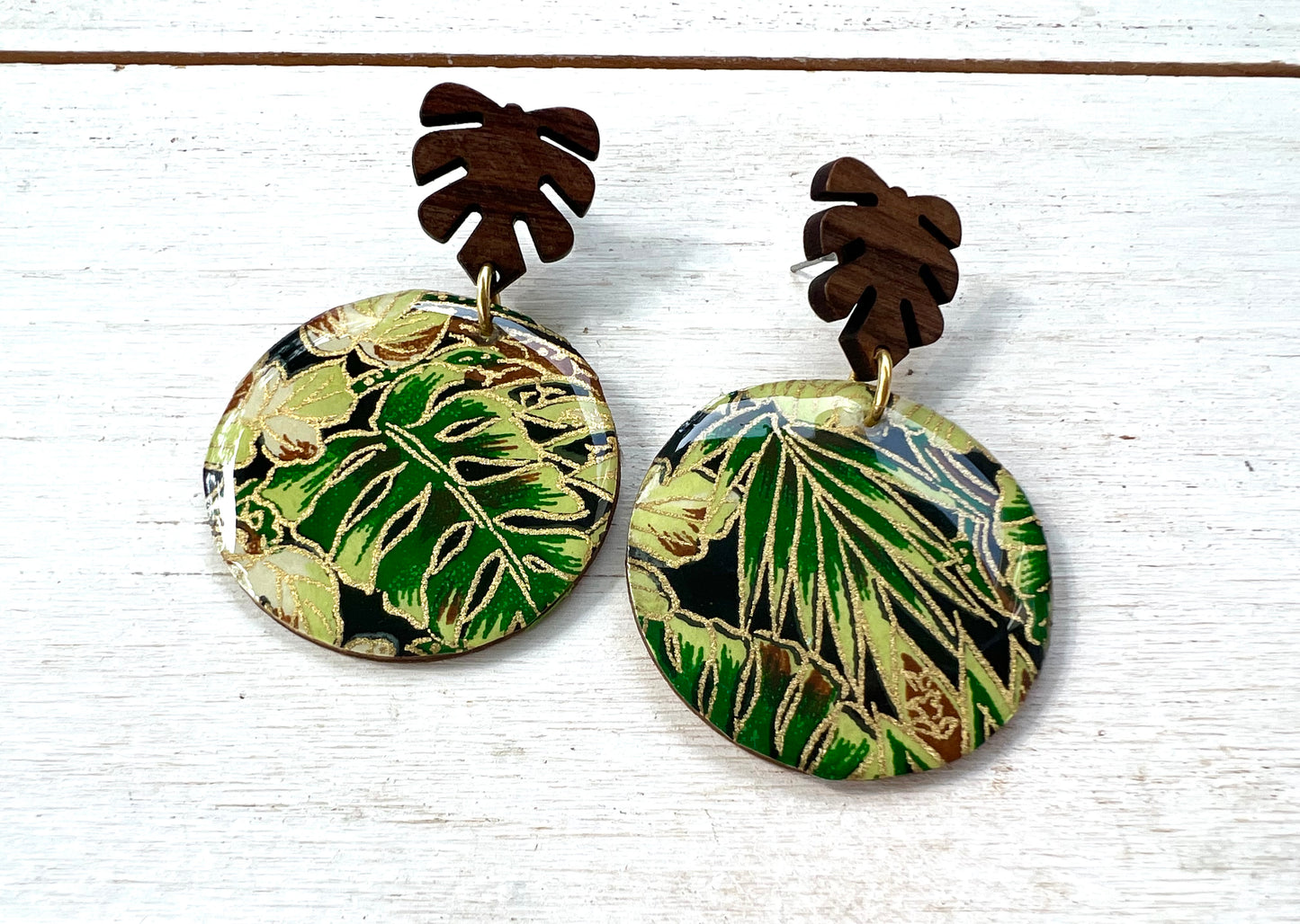 Black Palm Chiyogami Earrings