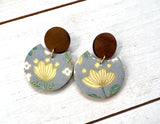 Gray and Yellow Floral Chiyogami Earrings