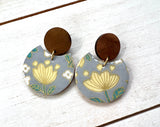 Gray and Yellow Floral Chiyogami Earrings