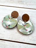 Soft Green Egret Chiyogami Earrings