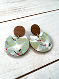 Soft Green Egret Chiyogami Earrings