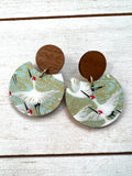 Soft Green Egret Chiyogami Earrings