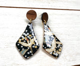 Black Egret Drop Chiyogami Paper Earrings